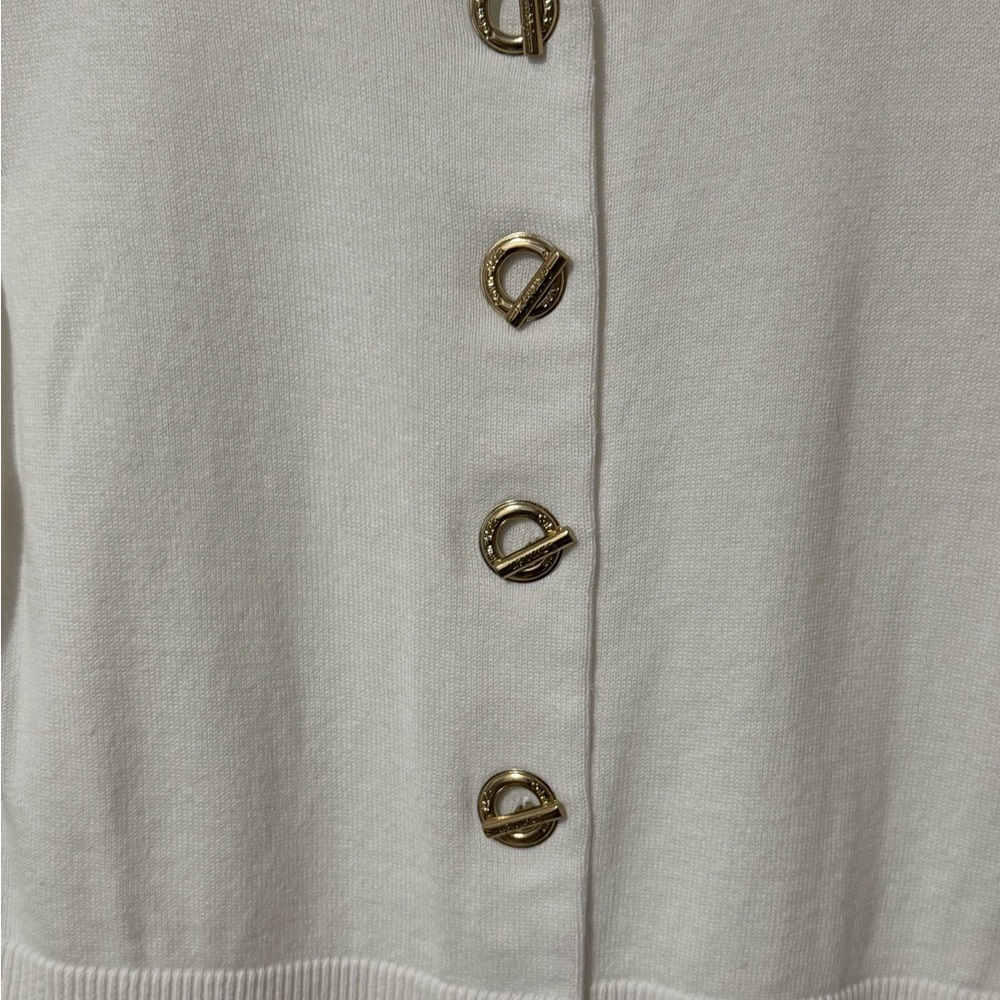 Calvin Klein Cream Cropped Cardigan Gold Logo Buttons Size Small - Picture 2 of 5